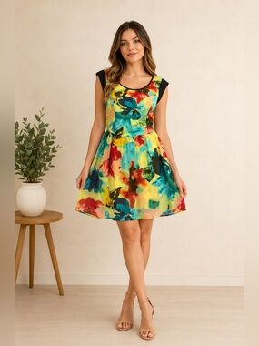Kensie XL Abstract Floral Sleeveless Fit & Flare Dress